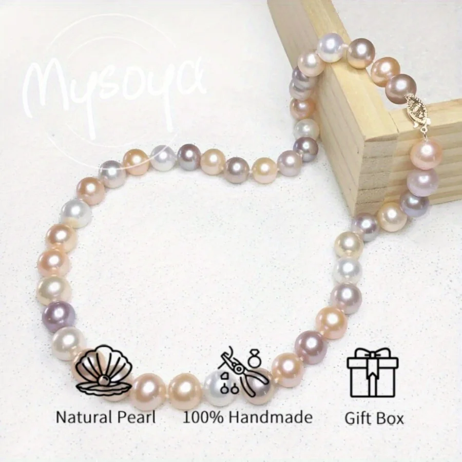 

MYSOYA 9-11 мм большое натуральное белое розовое фиолетовое жемчужное ожерелье Эдисона для женщин и мужчин подарочная коробка на день рождения, свадьбу, Рождественский подарок