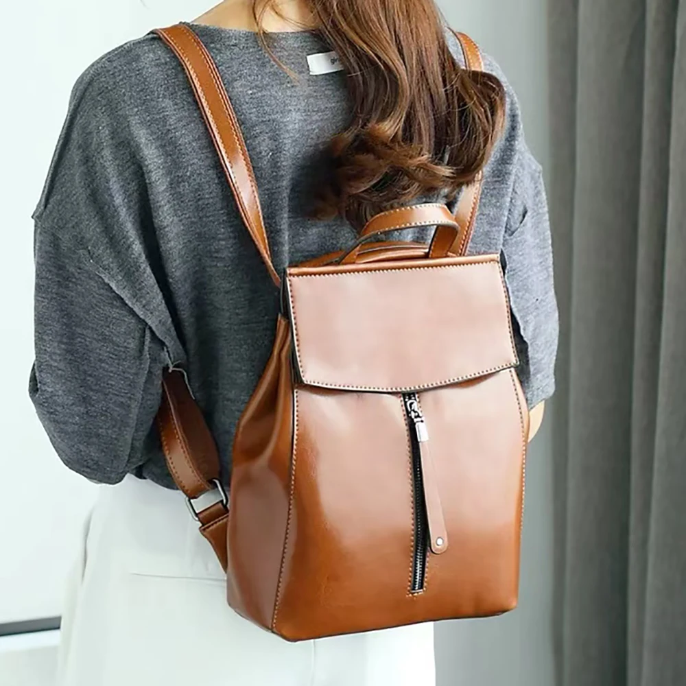 Genuine Leather Backpack Shoulder Bag for Women Rucksack School Book Real Cowhide Female Sling Messenger Cross Body Bags