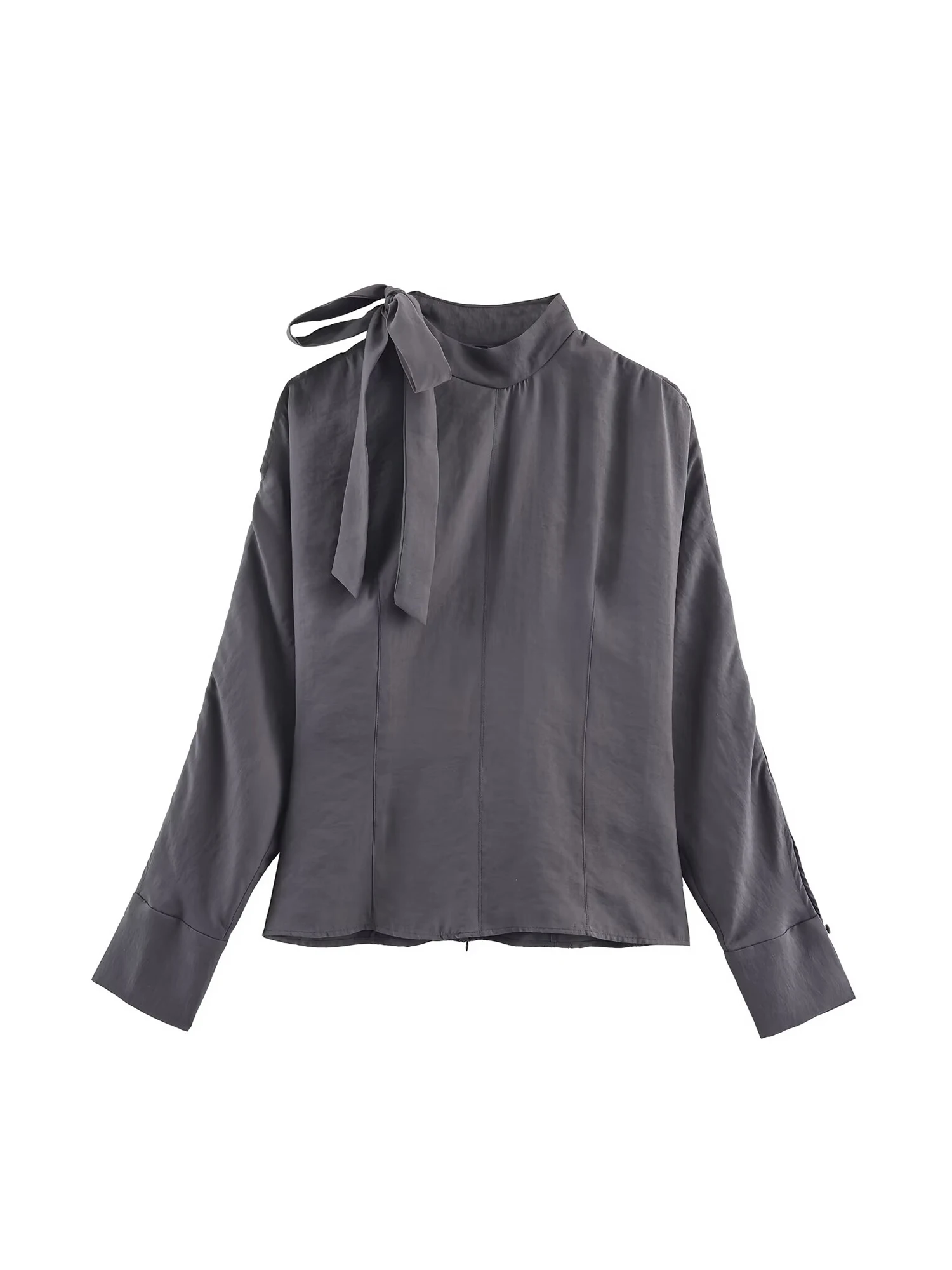 

Женские темно-серые рубашки, блузки, винтажная эстетичная элегантная рубашка Y2k с длинными рукавами и бантом на шнуровке 2000-х годов, осенне-весенняя одежда 2025