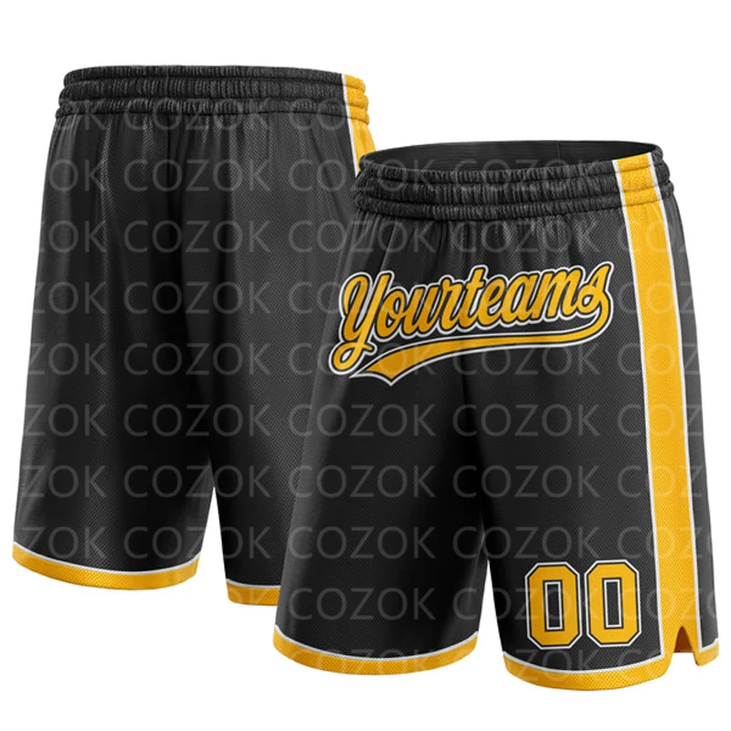 Custom Black Yellow Authentic Basketball Shorts 3D Printed Men Shorts Your Name Mumber Quick Drying Beach Shorts