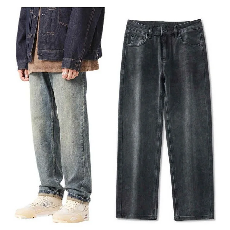 Japan Styles Jeans Men Loose Pants Young Men Floor Baggy Denim Trousers Stonewashed Wide Leg Pants