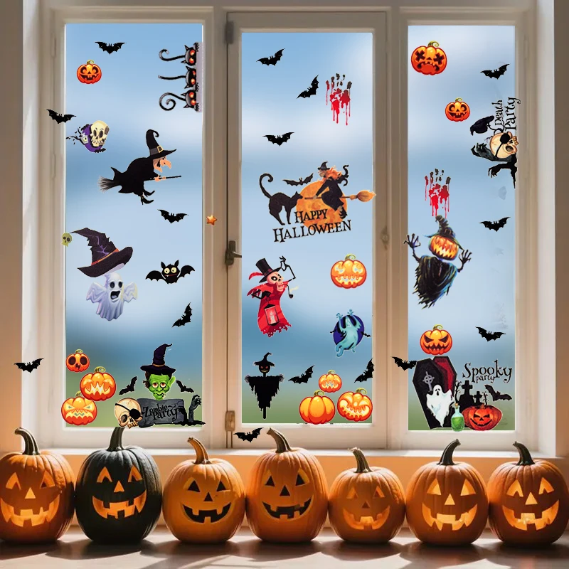 Halloween-Fensteraufkleber-Set, 4 Aufkleber pro Set, 7,87 x 11,81 Zoll, modernes Design, ausgefallene Halloween-Party-Dekoration, DIY-Dekorationsaufkleber.