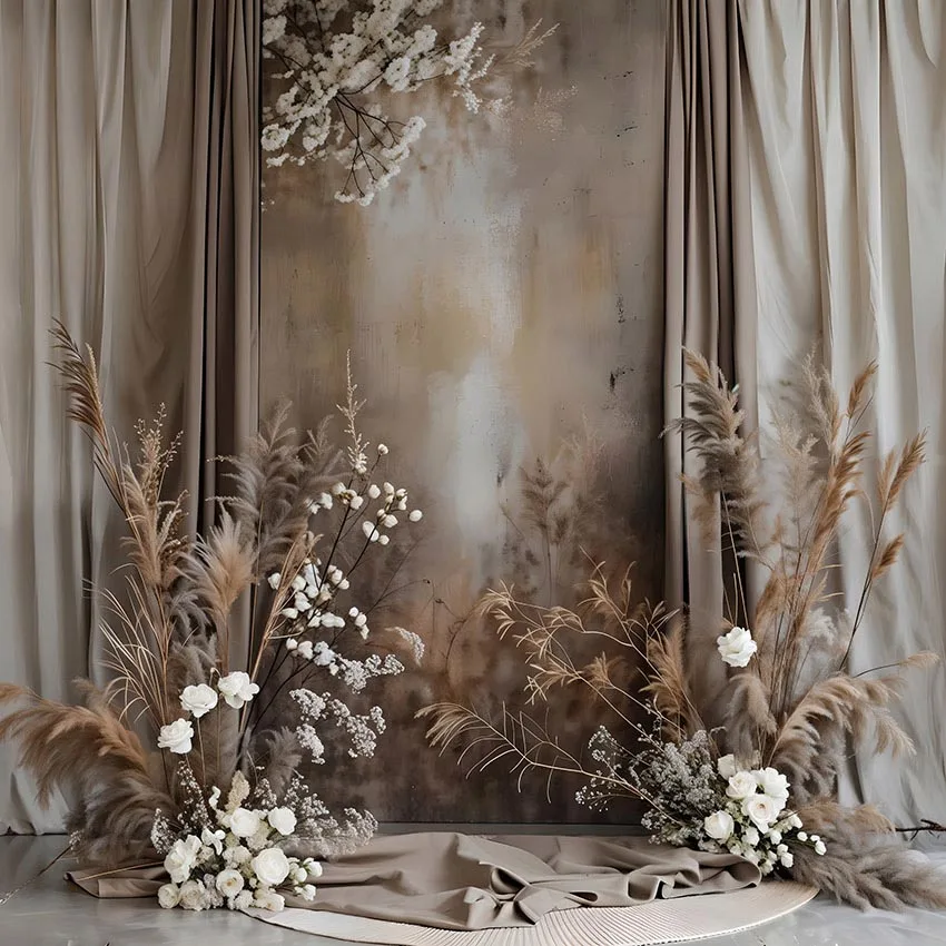 Mehofond Boho Pampas Curtain Wedding Photograph Backdrop Maternity Portrait Princess Birthday Party Flower Grass Wall Background