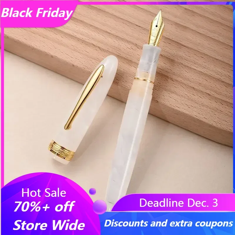 Hongdian N9 14K Fountain Pen Fine Gold Blade Nib F 0.5mm Nib Writing Ink Pen Natural Flower Color Business School Stationery