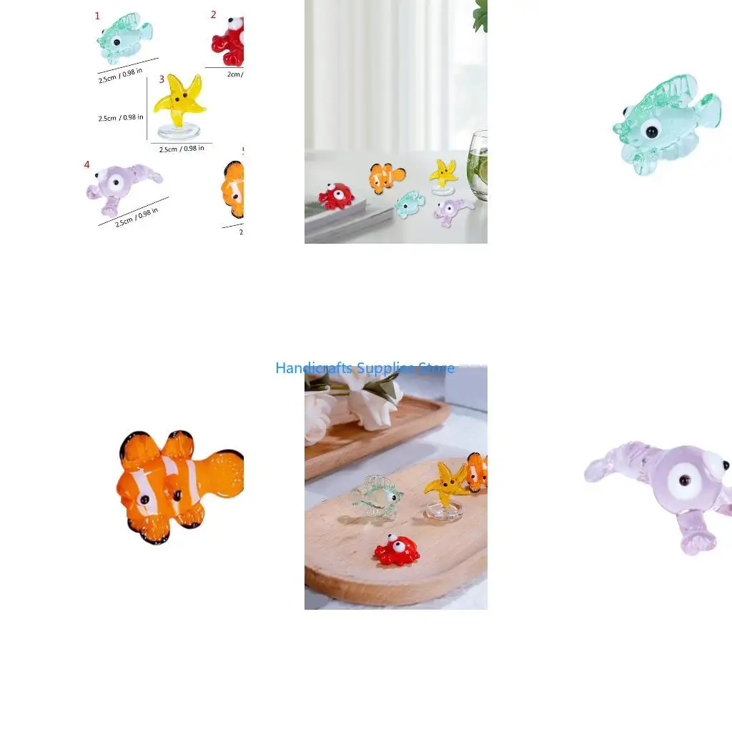 R1WA Handmade Glass Fish Figurines Miniature Glass Fish Figurines Glass Art Animal Figurine for Collectible,Home Decors