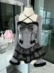 Y2k High Waist Lolita Short Skirt Suit France Vintage Slim Slash Neck Print 2 Piece Set Women Sweet Cute Off Shoulder Top Female