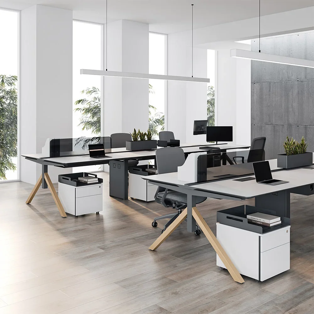 Modern Wooden Modular Office Desk 2 4 6 8 Seater Coworking Workstation Extendable Open Space Workplace Furniture Office Staff