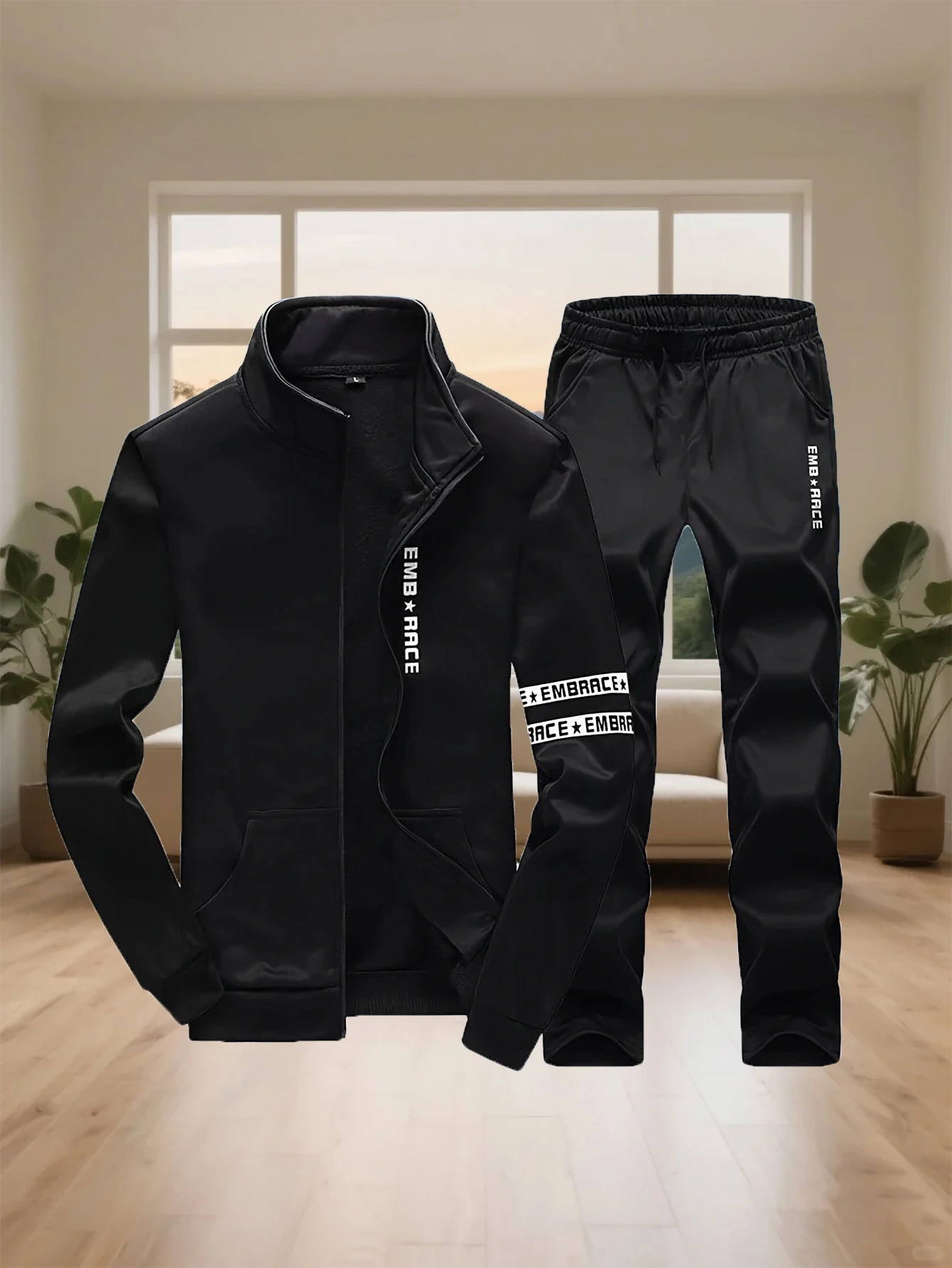

Autumn sportswear set; Men's fashion stand-up collar cardigan jacket; Men's drawstring sport pants; Men's fashion casual;
