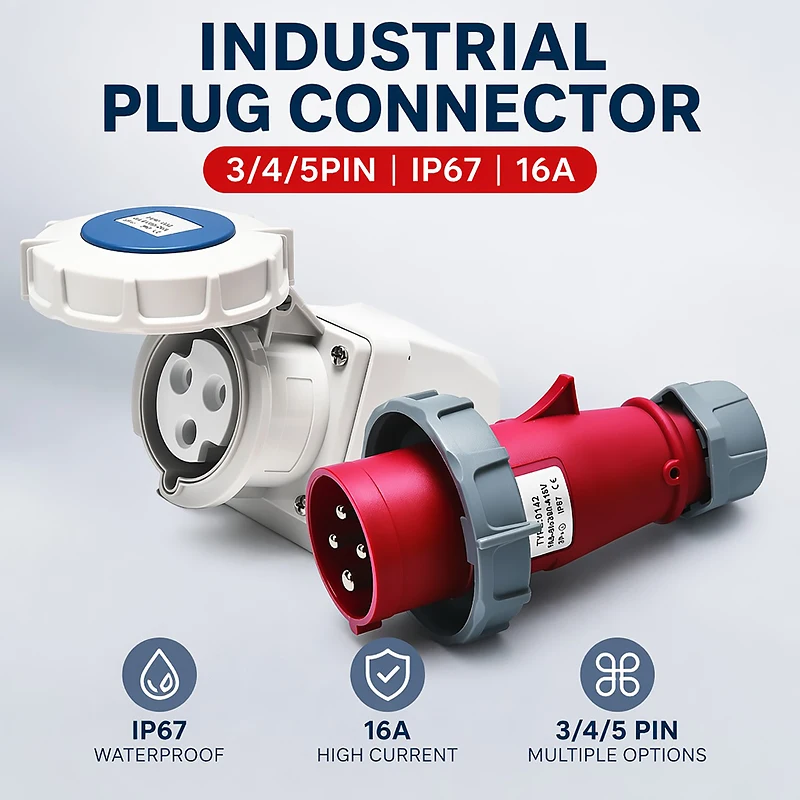IP67 16A 380V Industrial Plug and Socket 3/4/5 Pin - CEE Standard Waterproof Dustproof Male Female Surface Recessed Mount