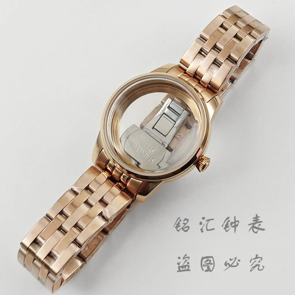 PVD Rose Gold NH35 33mm Case With Stainless Steel Bracelet Ladies Women Cocktails Case for NH34 NH35 NH36 NH38 Movement S Crown