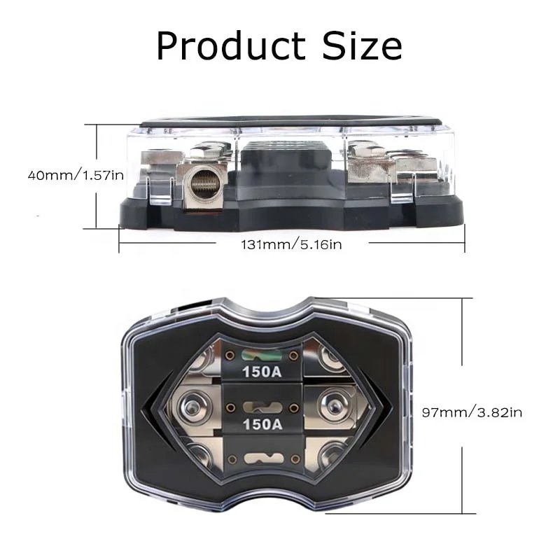 3-Way Automotive Power Ground Distribution Block ANL Fuse Holder Alloy 0 Gauge in 4 Ga Out 3x150A