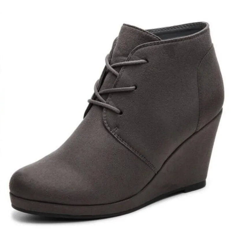 

SHOFOO shoes Fashion women's high heels boots. About 12 cm heel height.Suede. Ankle women's boots. Wedges heeled boots.34-45