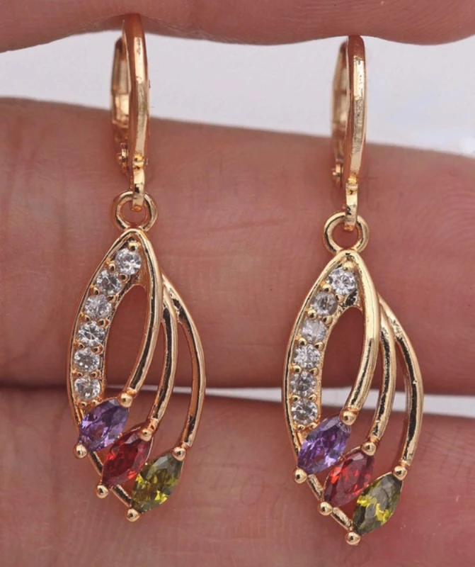 Fashion Gold Color Peridot Leaf Dangle Hollow Earrings for Women Bridal Wedding Earrings Accessories Jewelry