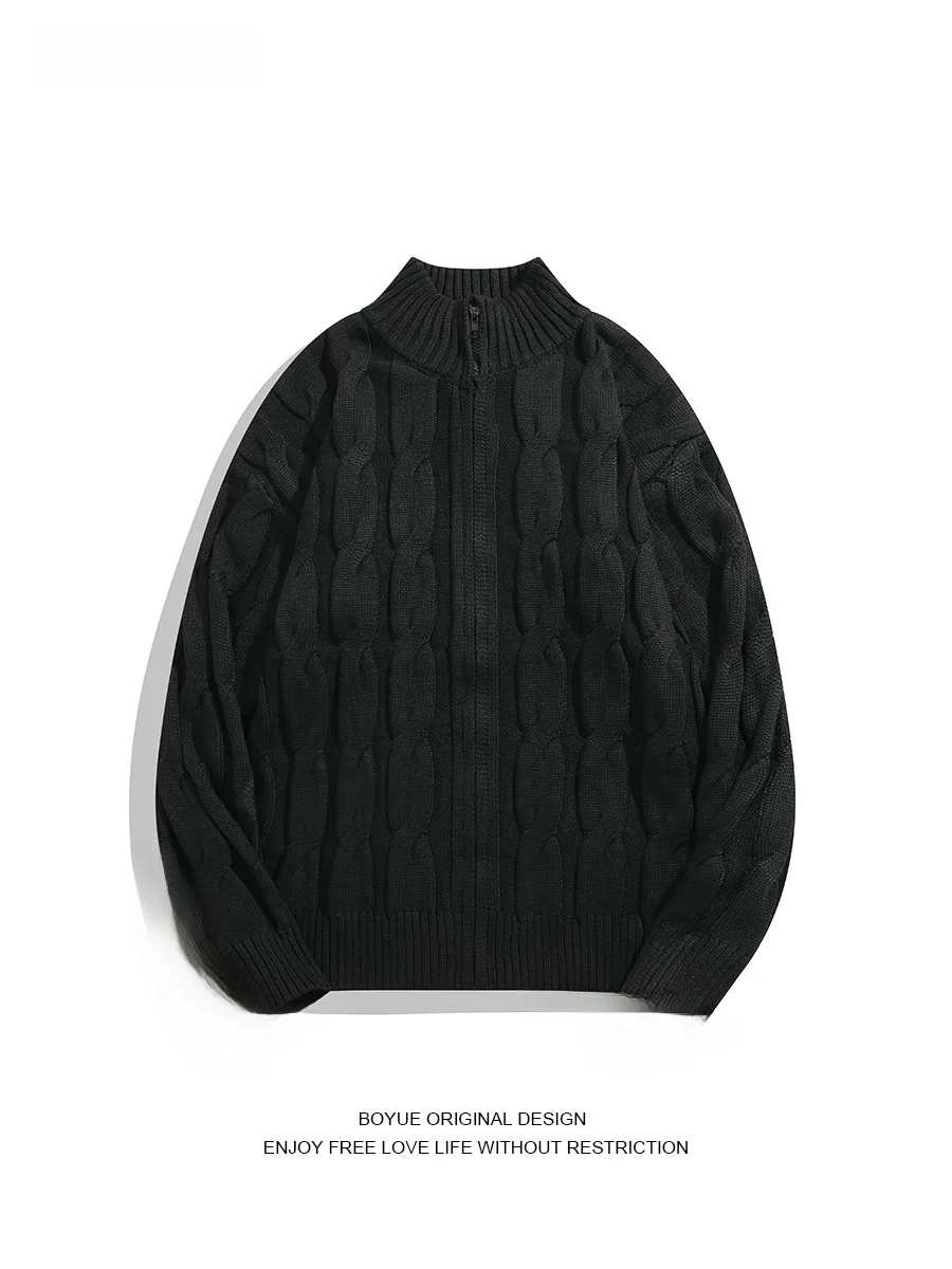 

BOYUE однотонный вязаный открытый кардиган в стиле ретро с текстурой, повседневный свитер с высоким воротником, теплый зимний модный повседневный свитер