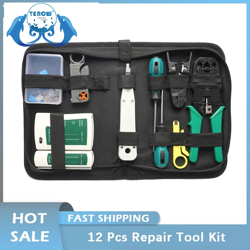 TEROW-2171 11-in-1Repair tool kit RJ45 RJ11 RJ12 CAT5 CAT5e Portable LAN Network Repair Tool Kit Utp Cable Tester  Plier Crimp