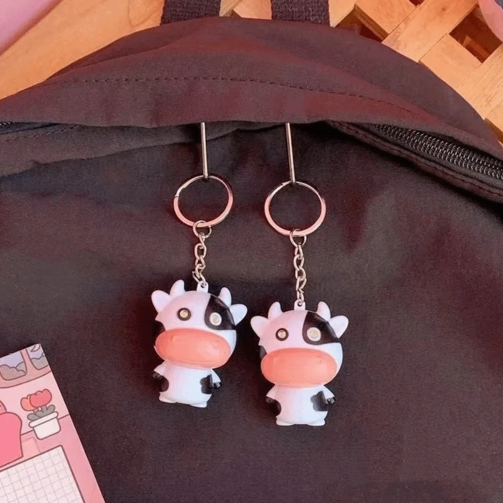 Cartoon Cow Sound Light Fidget Keychain Mini Hanging Light Up Cow Key Ring Fidget Glow Sound Feature Press Fidget Cow Kids