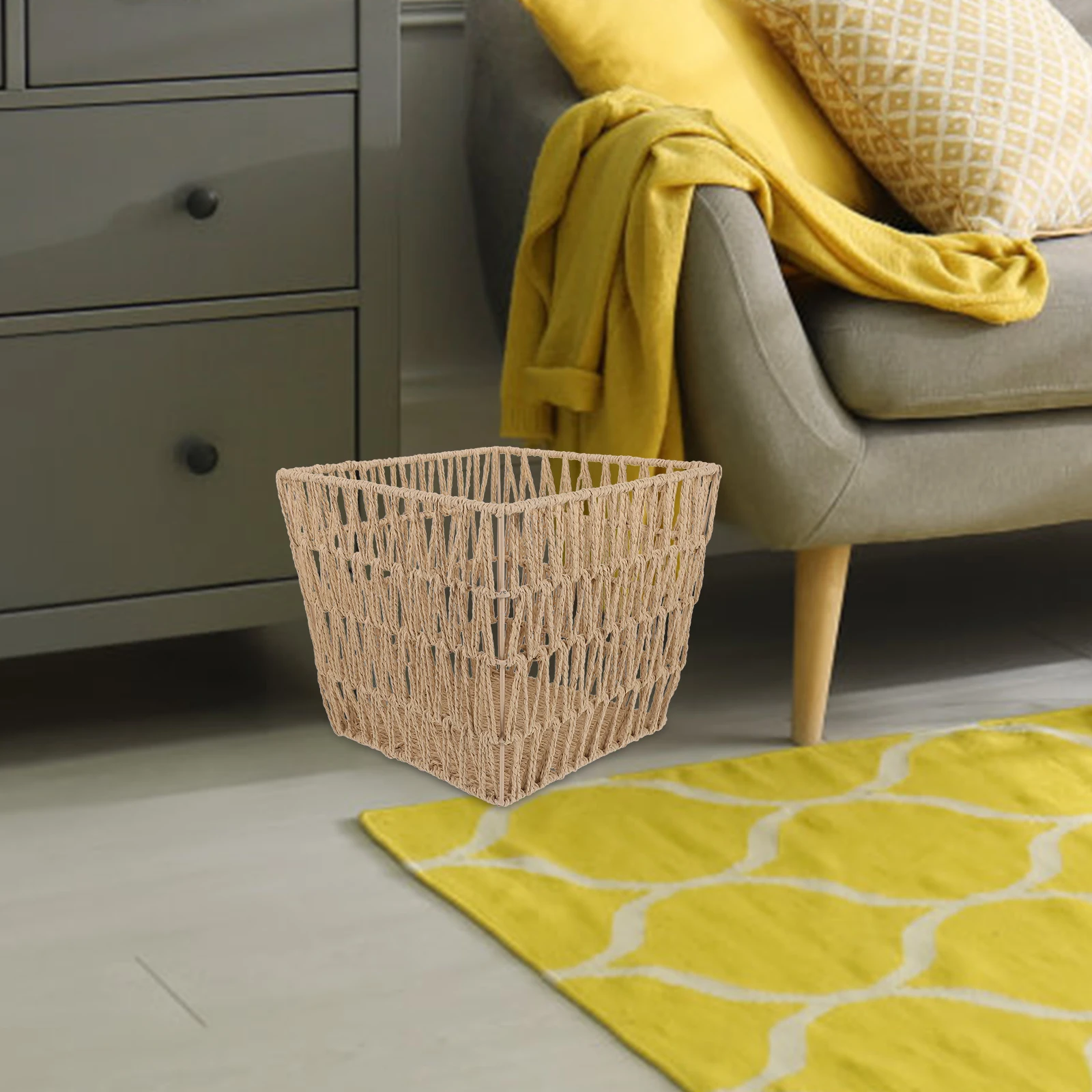 

H woven Trash Basket 135 Light Brown Multi functional Storage Bin Waste Paper Bin Room Office Garbage Can Household
