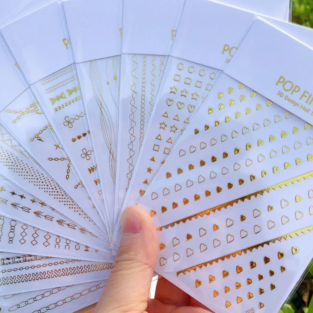 

1 Sheet Gold Nail Art Stickers Lace Edge Line Heart Design Geometric Nail Sliders DIY Self-Adhesive Nail Decoration Accessories
