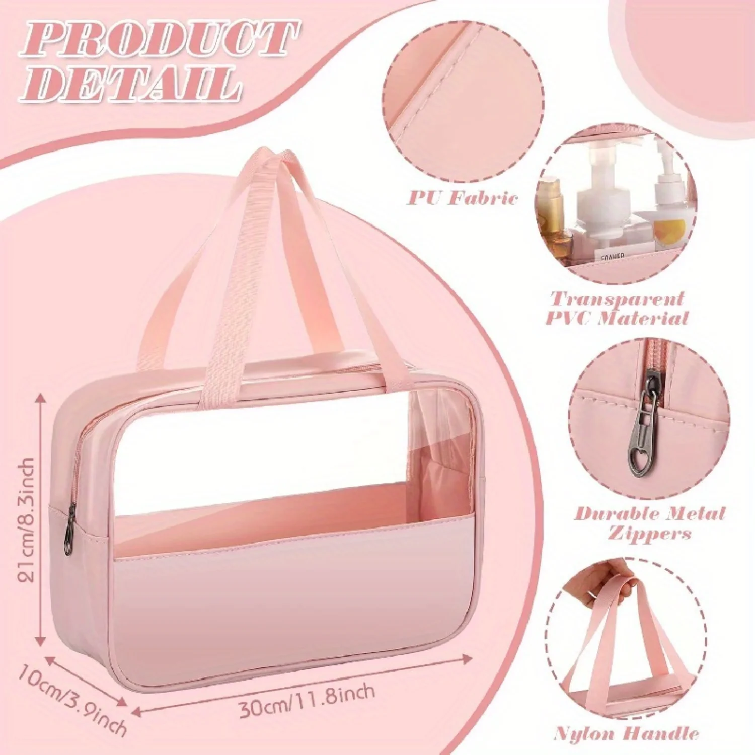 Bolsa de aseo transparente grande, bolsa de cosméticos transparente impermeable, 11,81X3,94X8,27 pulgadas, bolsas de maquillaje transparentes, bolsa de plástico, 4 Uds.