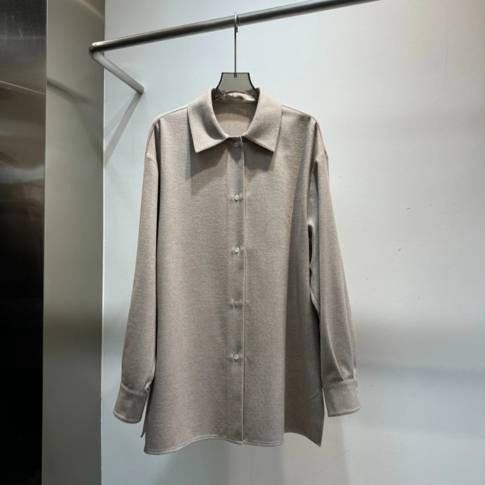 Autumn and Winter New Cashmere Wool Silk Blended Knitted Soft Shirt