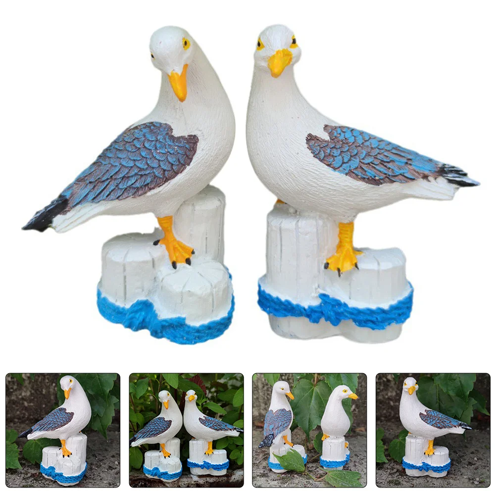 

2Pcs Seagull Resin Sculpture Small Coastal Bird Decoration for Home Office Table Garden Nautical Style Sea Bird Statue Ornament