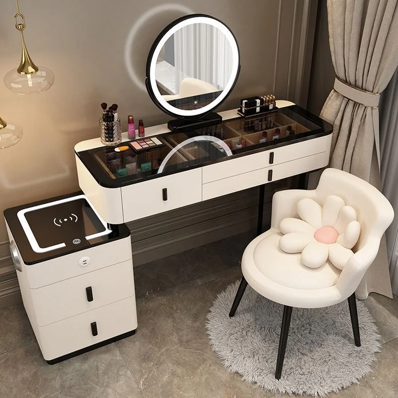 Multifunctional wireless charging princess dresser, bedroom smart dressing table with LED mirror