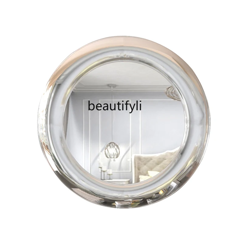 

Modern Light Luxury Hallway round Wall Hanging Decorative Mirror Electroplating Silver Makeup Bathroom Mirror