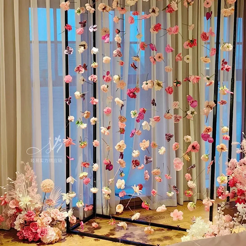 

Diy Creative Door Flower Curtain Petal Flower Scene Arrangement Fairy Style Wedding Party Garden Decoration Silk Flower Curtain