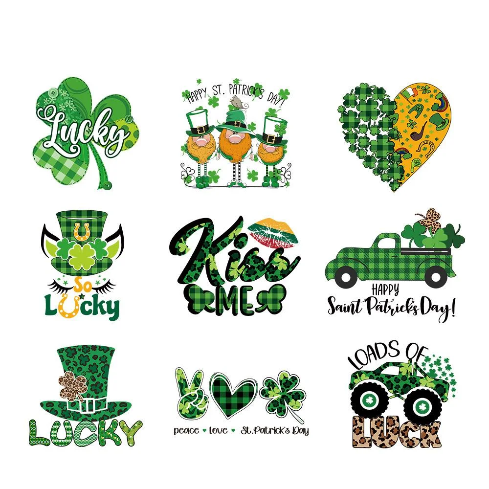 St. Patrick's Day hot stamping Irish holiday decoration DTF Thermo Sticker Decals Heat Transfer Clothes Clothing Crafts Ironing