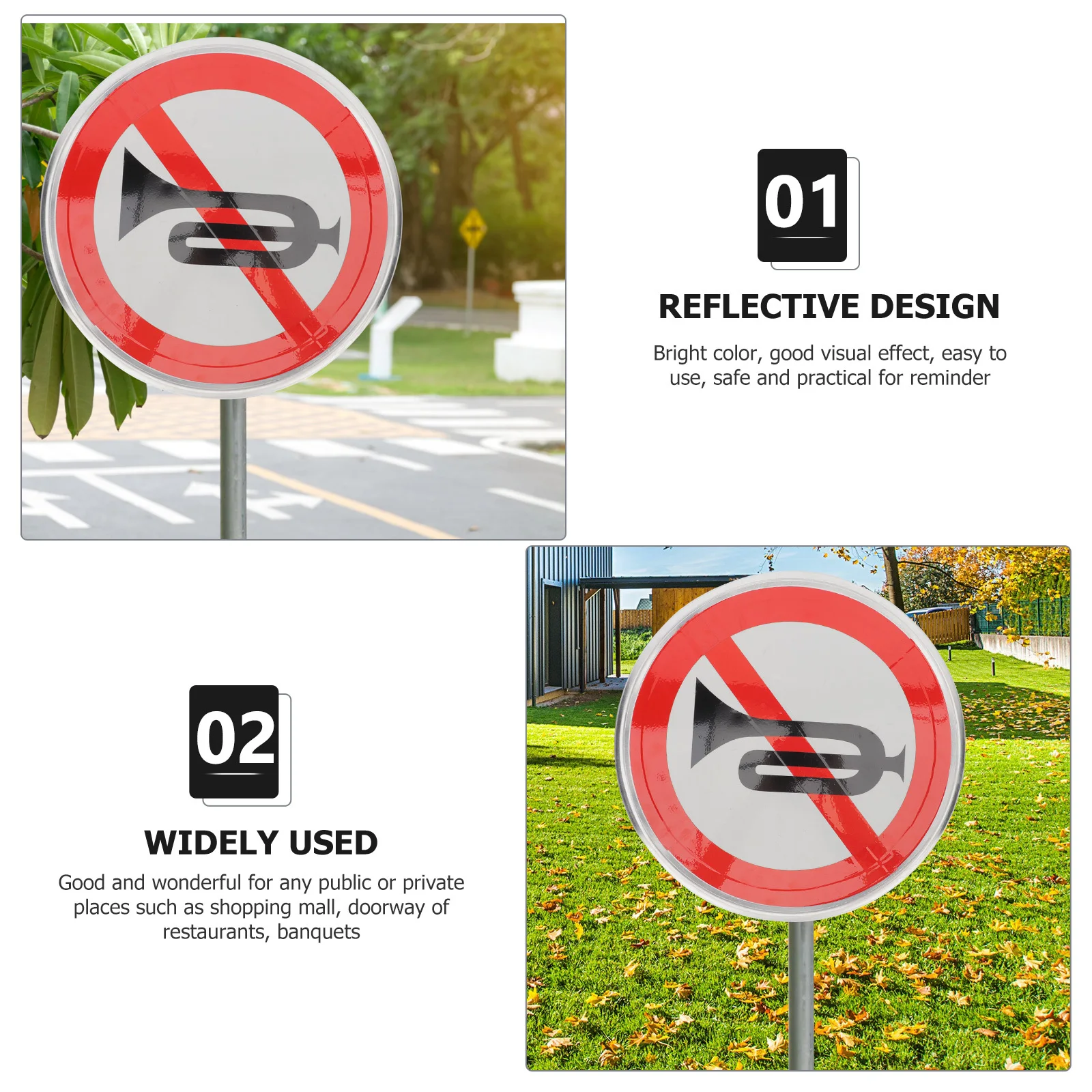 

Premium No Horn Symbol Sign Bright Visible Outdoor Indoor Use for Shopping Mall Banquet Entrance Warning Road Safety Signage
