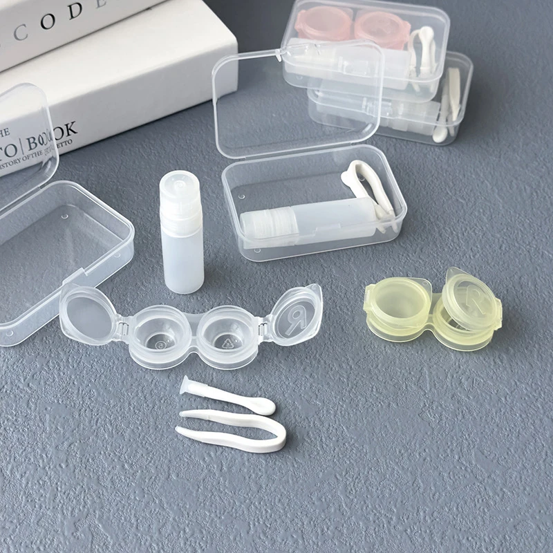 พลาสติกคอนแทคเลนส์กรณีโปร่งใสแบบพกพา Eye Contacts เลนส์ผู้ถือกล่องพร้อมแหนบ Remover เครื่องมือ