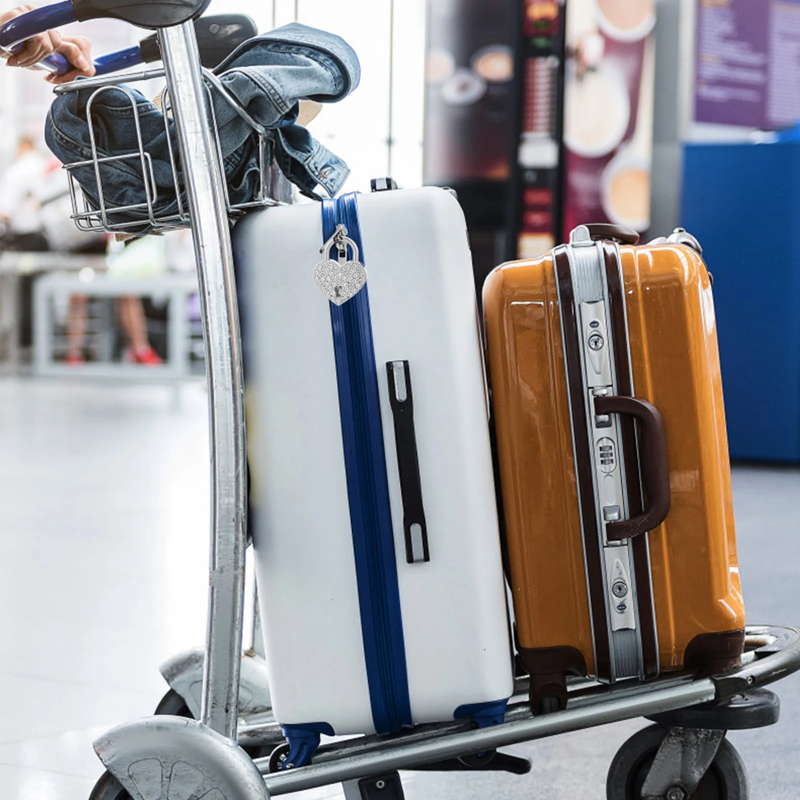 

1 set Heart-Shaped Lock Zinc Alloy Solid Diamond-Encrasted Love Padlock Key Luggage Security Handbag Decor Scenic Spot