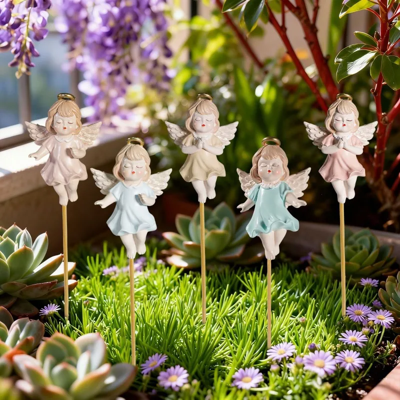 Nordic Resin Angel Statue Flower Plug Pole Outdoor Balcony Courtyard Garden Fairy Statue Craft Flower Pot Decorative Accessories