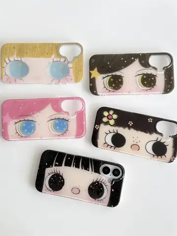 Cartoon Anime Shinning Eyes Cute Phone Case for IPhone 17 16 15 14 13 12 11 Pro Max 17Air Big Eyes Girl Back Phone Cover Capa