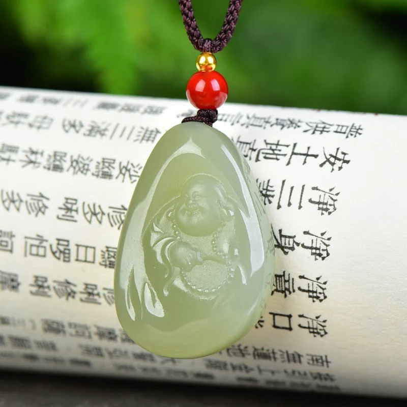 High-quality Hotan jade Qinghai material Buddha pendant jewelry, ethnic style, fashionable and versatile