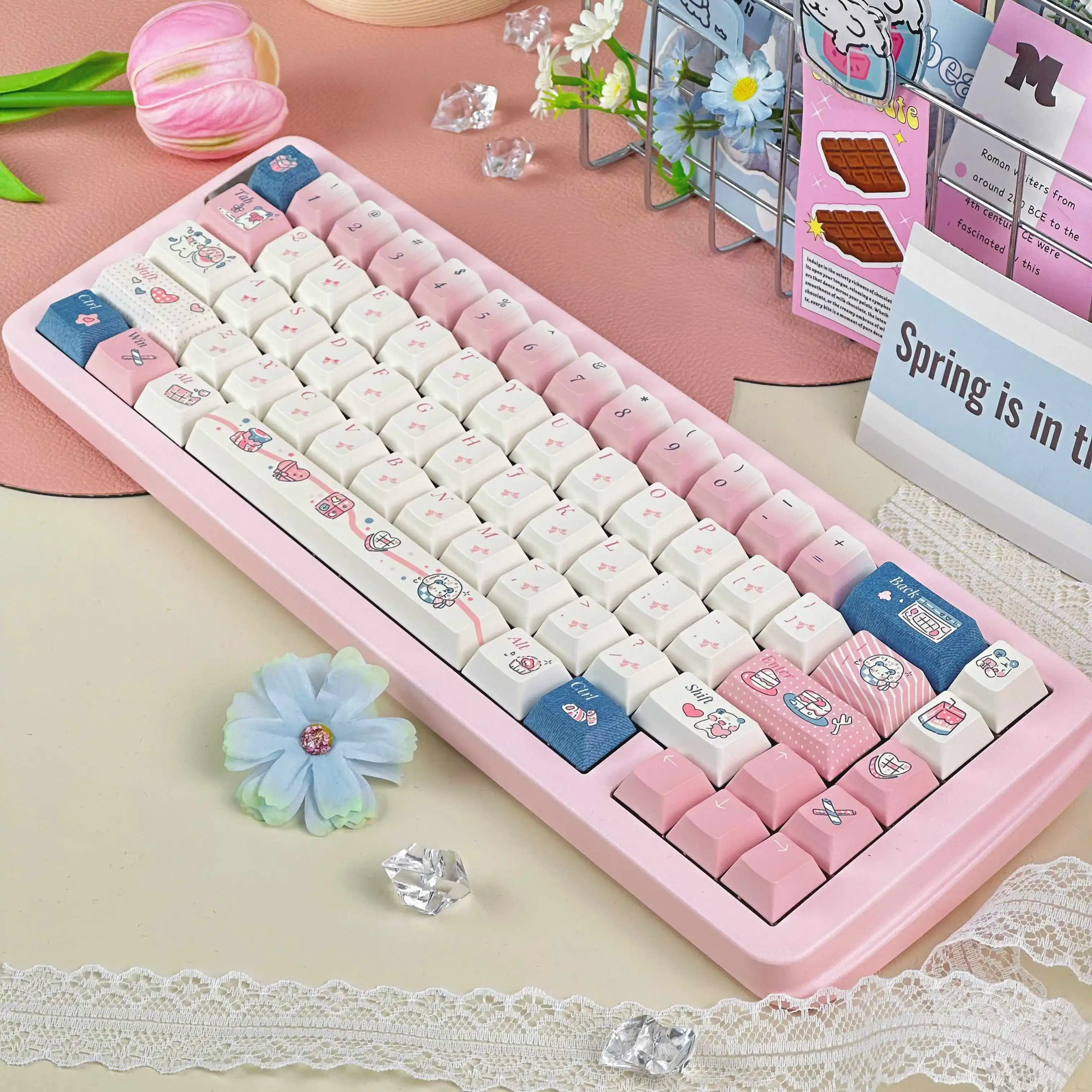 

Ins Style Girli Pink Keycaps 150 key MOA Cherry Profile MX Switch Gaming Mechanical Keyboard caps for Alice ISO Layout Keyboards
