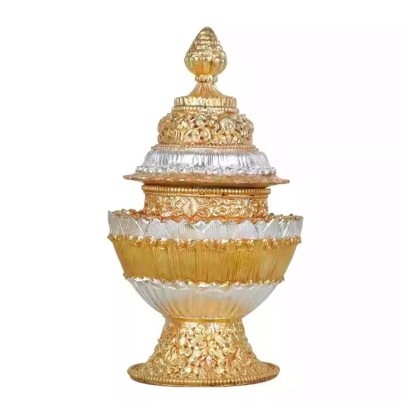 Pure copper rice box Tibetan tantra Buddhist platform is dedicated to repairing grain rice pot ornament, Buddha front treasure
