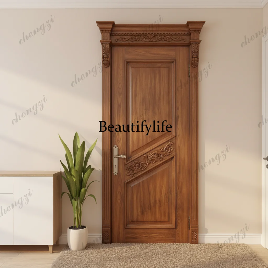 Z138 Customization Outdoor Rubber Wood Entrance Door Red Oak Veneer Custom Size Weather Resistant Durable Apartment Exterior