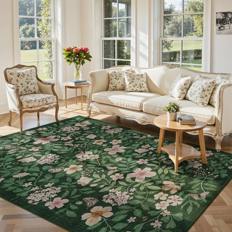 

Ковер с цветочным принтом для гостиной, винтажный ковер с принтом большой площади, коврик для спальни, можно стирать в машине, нескользящий диван, журнальный столик, коврик 러그 Ковер Alfombra