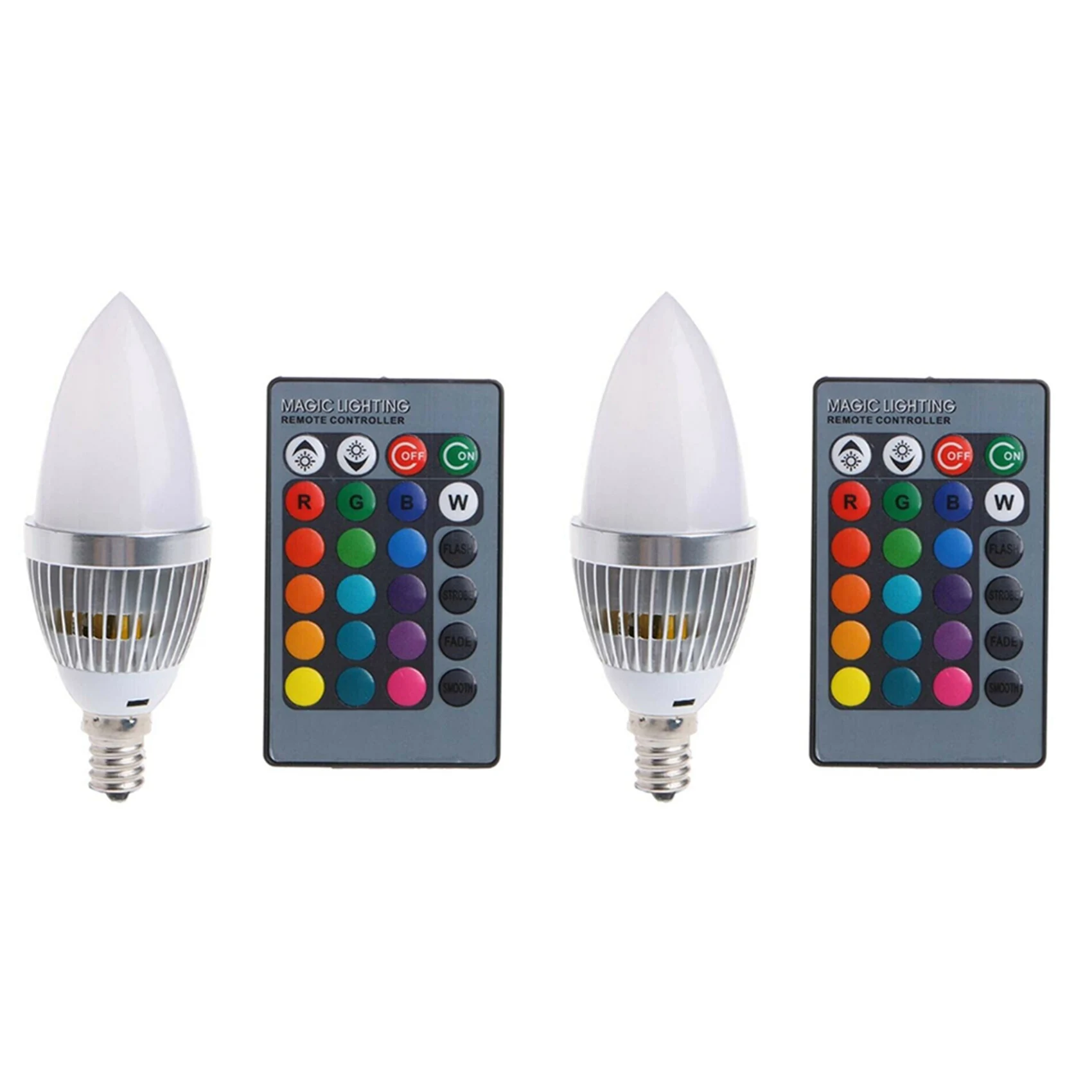 BAAG-2X 3W Smart E12 RGB LED Colorful Change Color Bulb With 24 Candle Remote Control Button Milky Lampshade