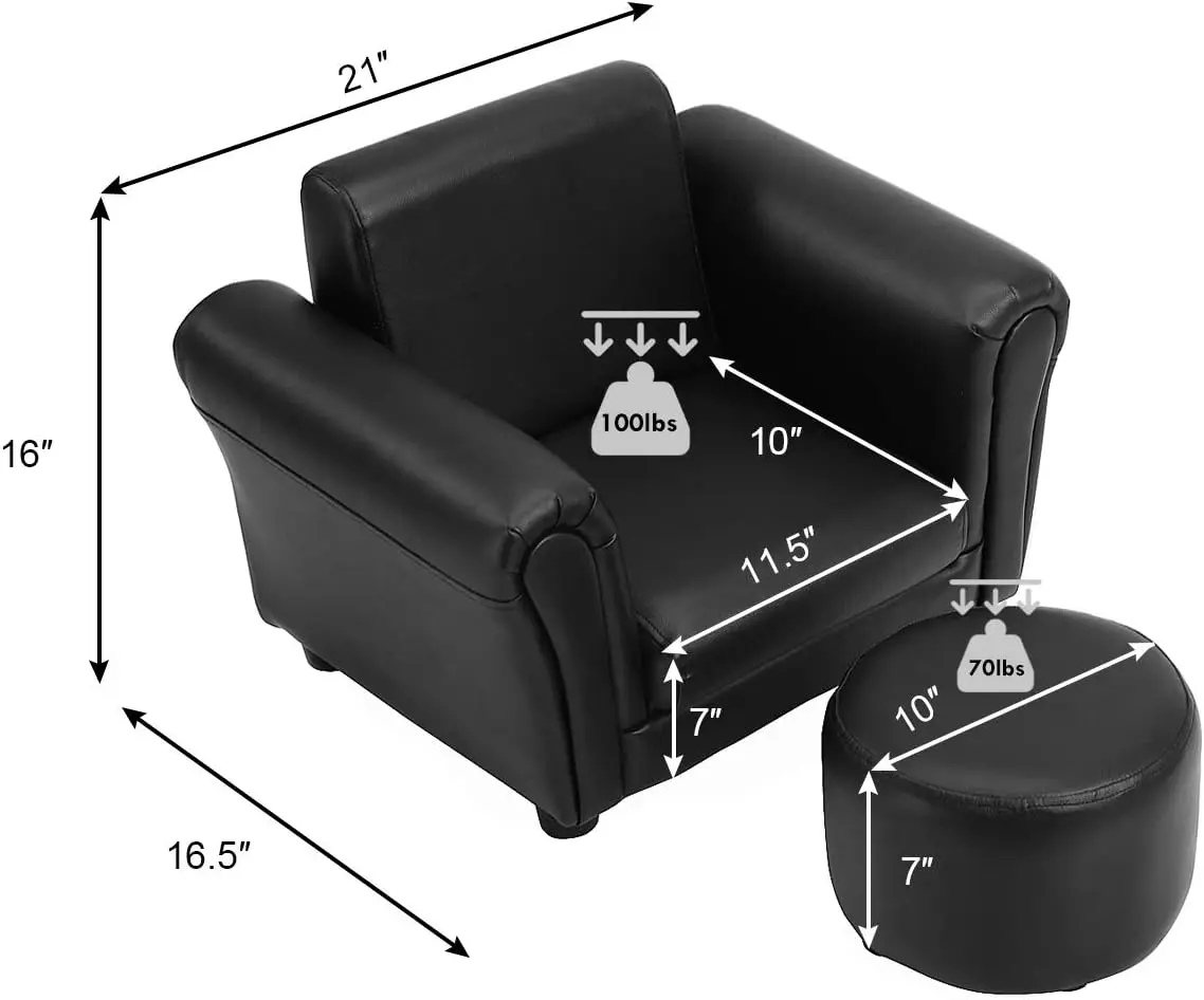 Sofá con reposapiés para niños, con certificación ASTM y CPSIA, Mini sofá para niños pequeños con soporte de carga de 100 libras, Arm