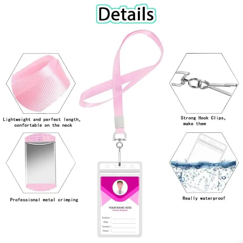 4バッジカードホルダー付き首のための4PCSランヤードのU2JEパック垂直カードホルダークリアネームカードホルダーとストラップ