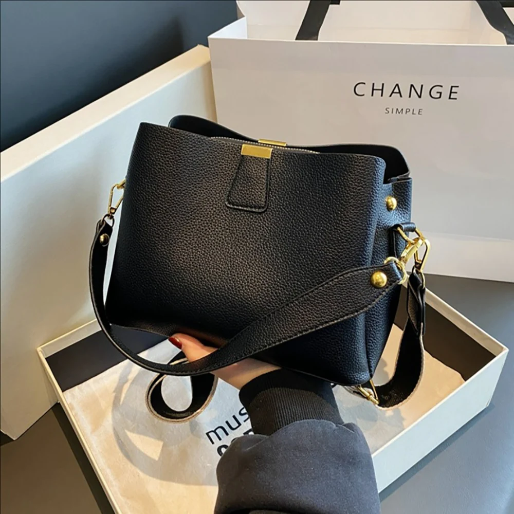 Women's Fashion Lychee Pattern Crossbody Bag Spring New Solid Color Zipper Handbags Versatile All-Match Commute Shoulder Bags
