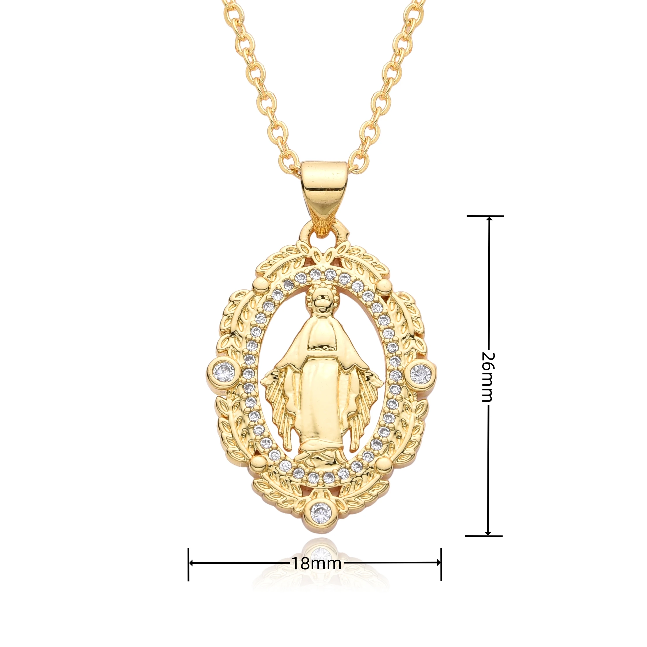 Gold Color Our Lady Enamel Flower Virgin Mary Jesus Charms Cubic Zirconia Colored Necklace for Women Pendant Jewelry DIY Making