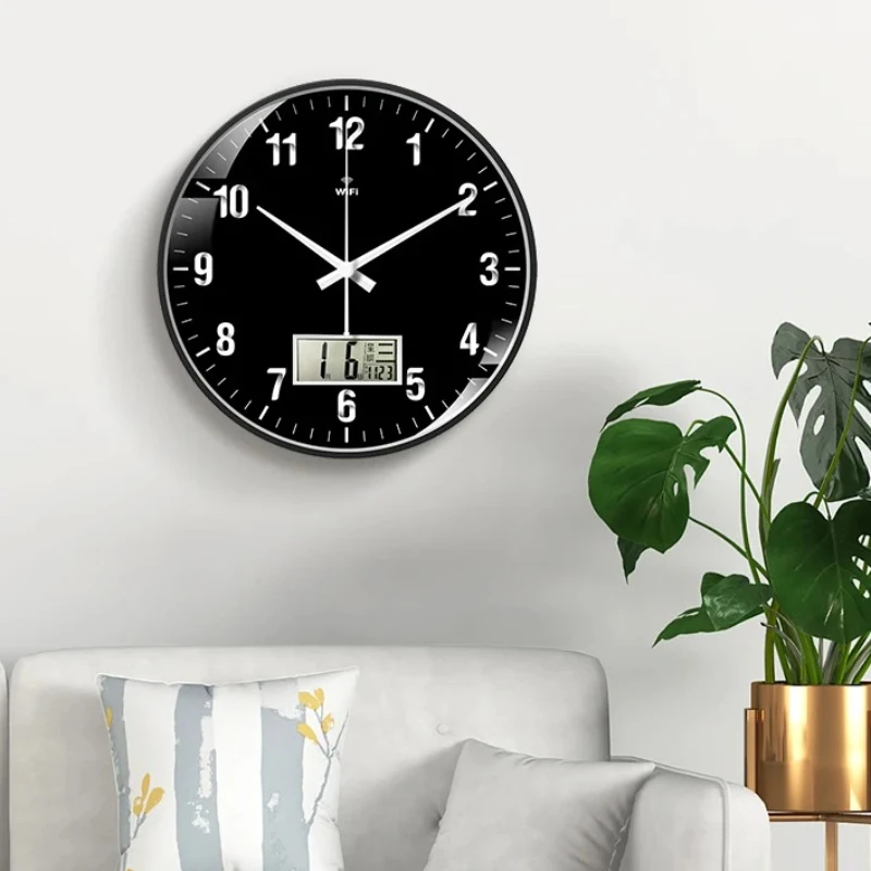 ‌WiFi Wall Clock with Auto Time Sync-Silent Quartz Calendar Clock, Modern Living Room Decor with Atomic Timekeeping& LED Display