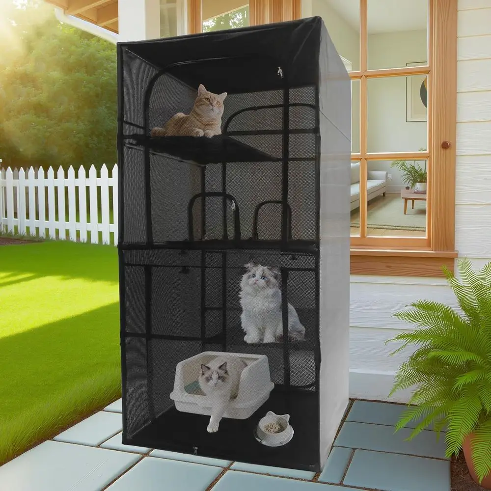 

Large Outdoor Cat Enclosure with Perches, 4-Tier Playpen for Multiple Cats (36.2L x 36.2W x 72.4H)