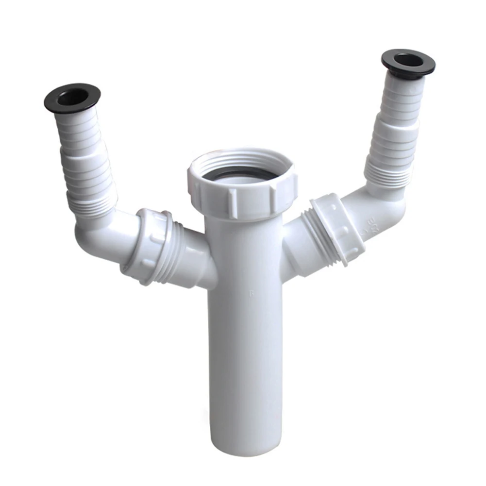 Double Outlet Sink Waste Trap 1 1/2 Inch Inlet Connector for Washing Machine and Dishwasher Plumbing Solutions
