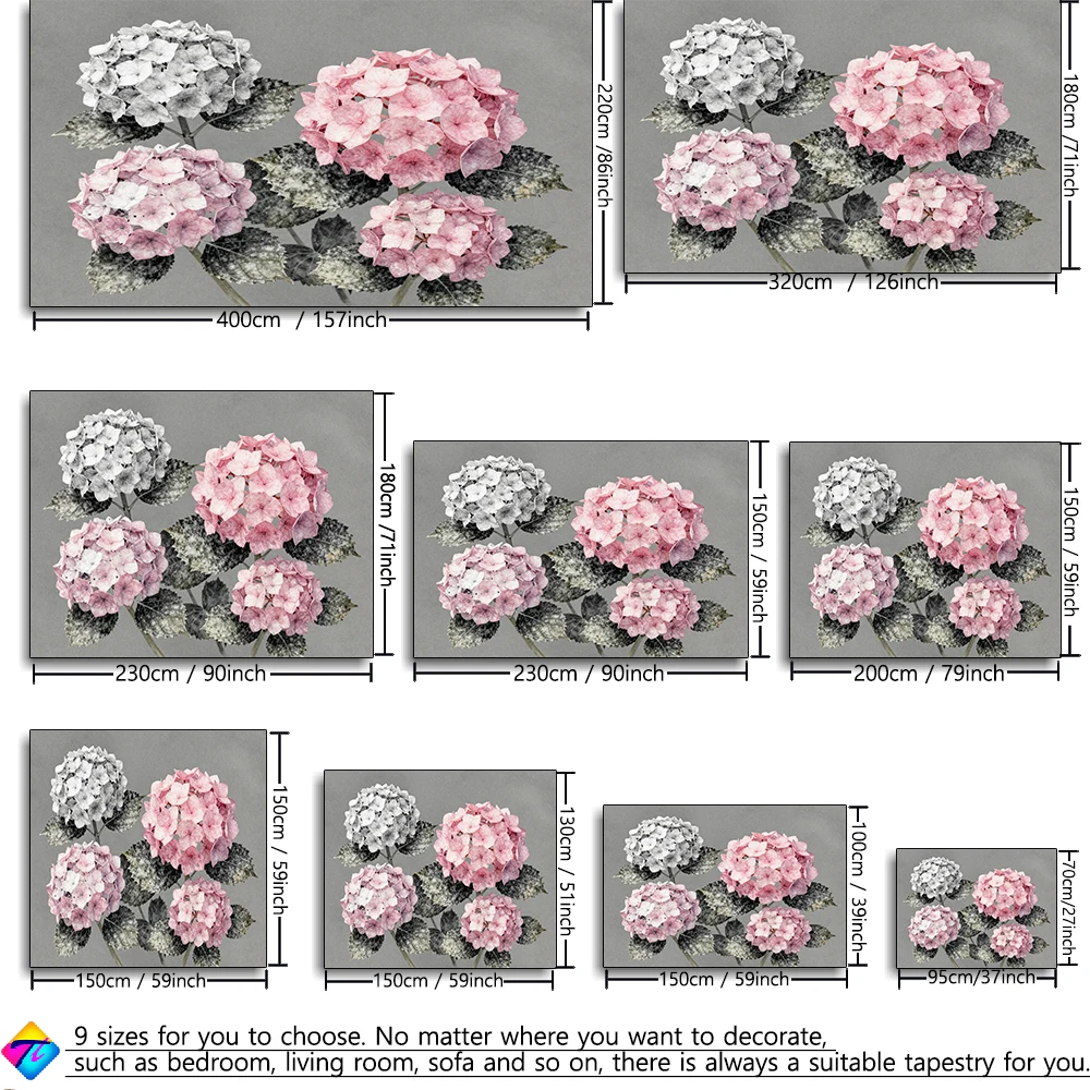 Gray powder embroidered ball tapestry 2D printing machine washable, suitable for bedroom and study living room wall decoration