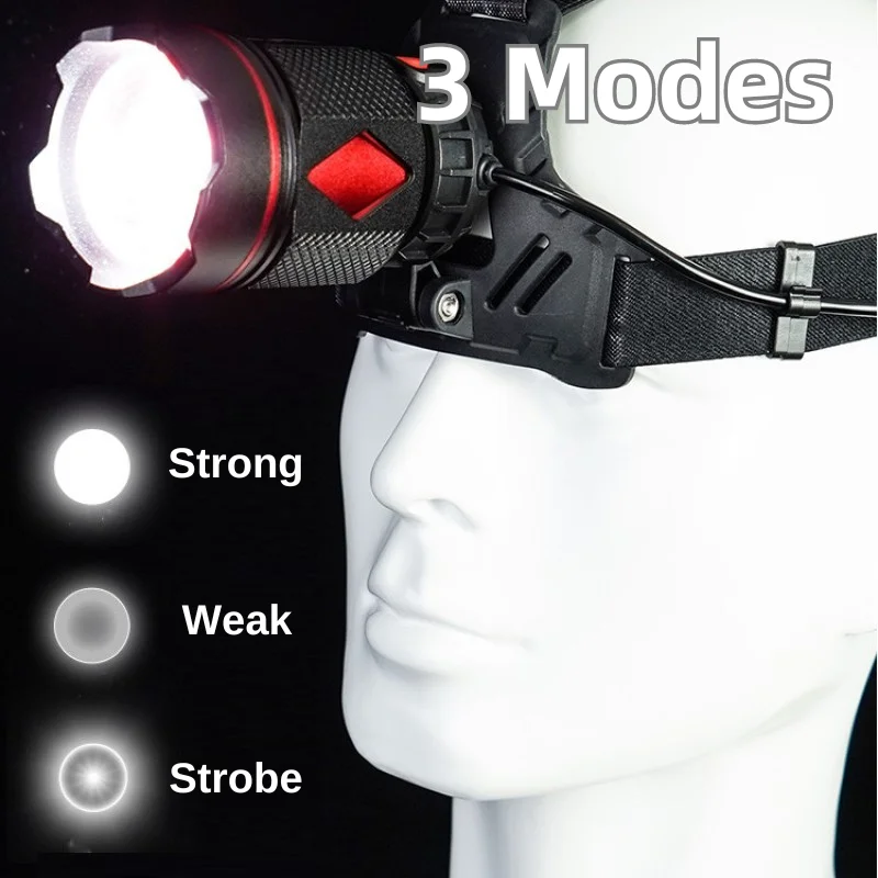 Super Powerful White Laser LED Headlamp USB Rechargeable Long Range Zoom Head Flashlight Camping Mobile Power Bank Headlight