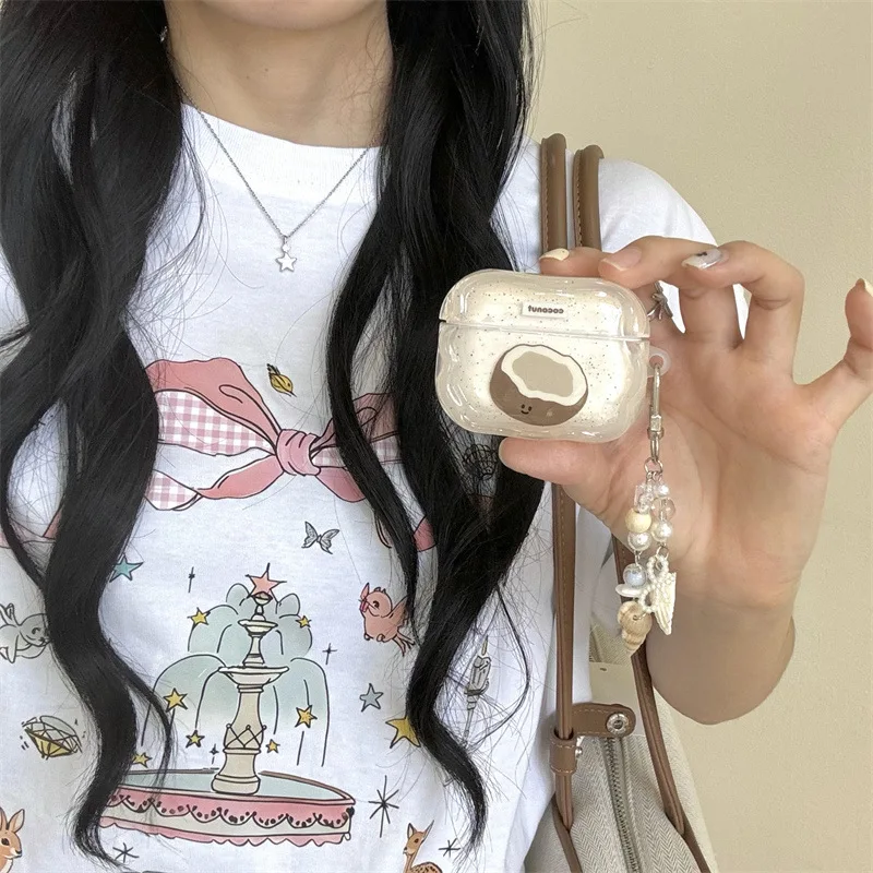 Летний пляжный защитный мягкий чехол для Airpods с кристаллами и фруктами кокоса, подходит для наушников Bluetooth 4/3/2 Gen Pro2